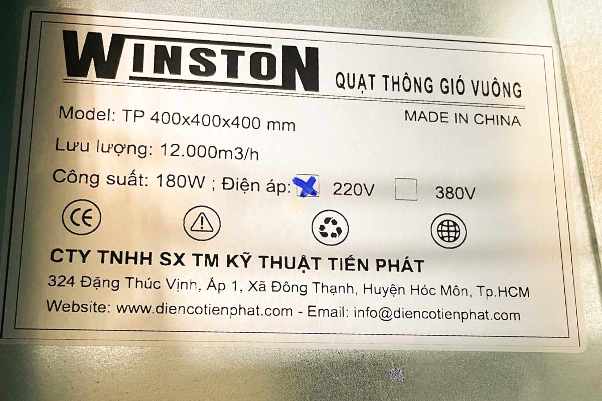 quạt công nghiệp vuông 400 winston